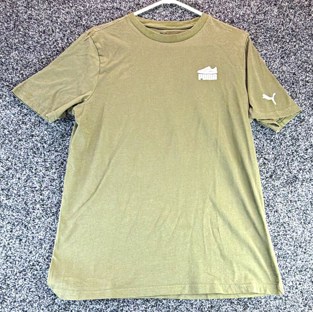 PUMA Logo Men's Green Solid Crew Neck Short Sleeve T-Shirt Regular L